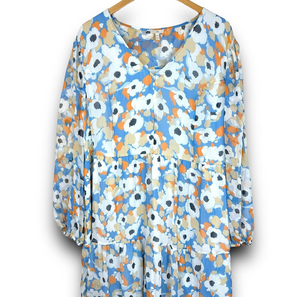 Joie Tiered Ruffle High Low Midi Dress Blue White Floral Print Lightweight XXL - Picture 3 of 9